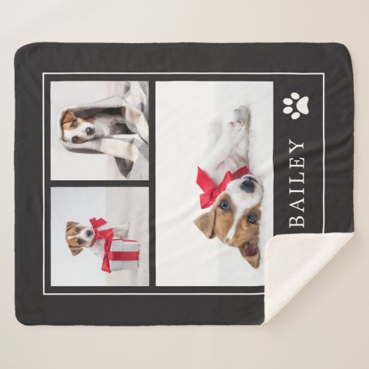 Afdrukken Paw | Multifoto Pet Dog of Puppy Sherpa Deken (Voorkant (horizontaal))