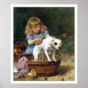 Afdrukken poster: De hond een bad geven - kunst Poster