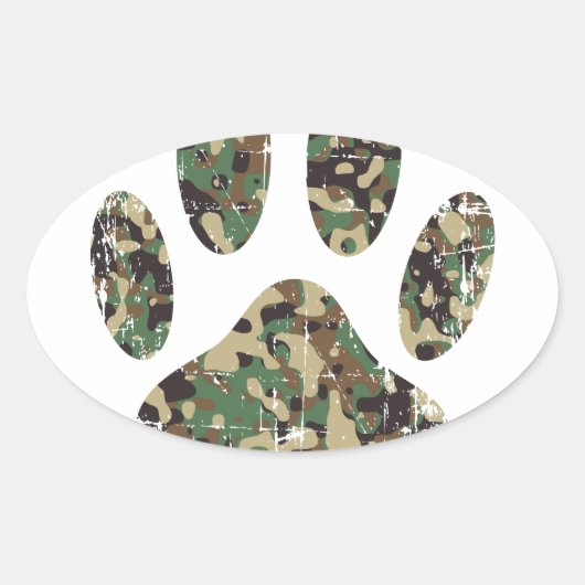 Afdrukken van camo Dog Paw Ovale Sticker (Voorkant)