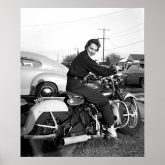  afdrukken van Chick Woman op de motorfiets Poster