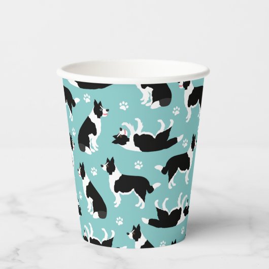 Afdrukken van Collie en Paw-rand Papieren Bekers (Voorkant)