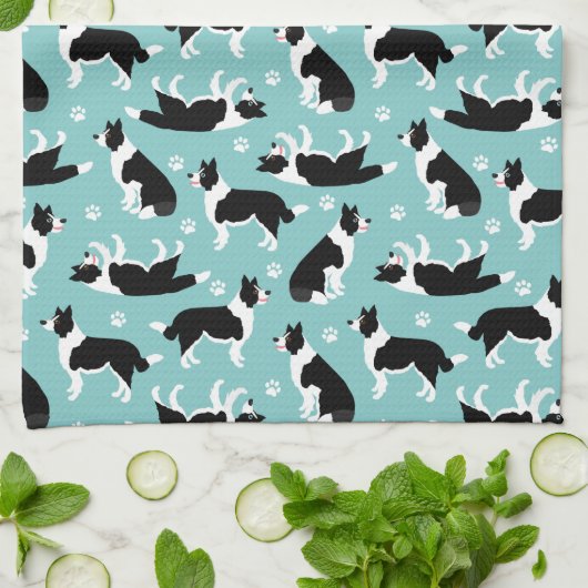 Afdrukken van Collie en Paw-rand Theedoek (Gevouwen)