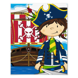 Afdrukken van Cute Pirate en Ship Photo Print Foto Afdruk