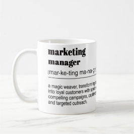 Afdrukken van definitie van marketingmanager tweekleurige koffiemok