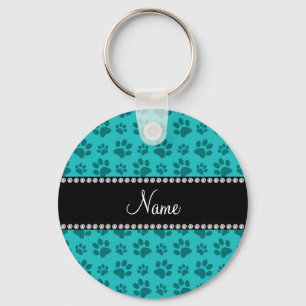 Afdrukken van gepersonaliseerde naam turquoise dog sleutelhanger