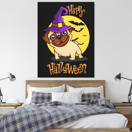 Afdrukken van Halloween Puggy Canvas (Insitu (Slaapkamer))