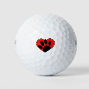 Afdrukken van hondenliefhebbers pokken en rood har golfballen
