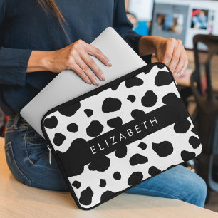 Afdrukken van koe, Koeien, zwart-wit, Jouw naam Laptop Sleeve
