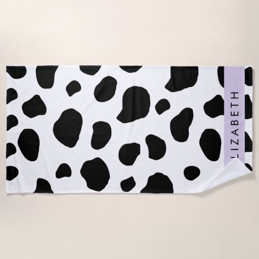 Afdrukken van koe, Koeien, zwart-wit, Jouw naam Strandlaken (Voorkant)