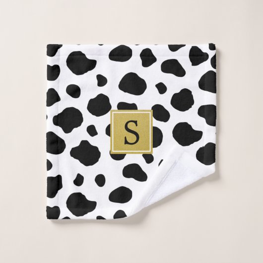 Afdrukken van koe, Koeien, zwart-wit, monogram Bad Handdoek (Wasdoekje)