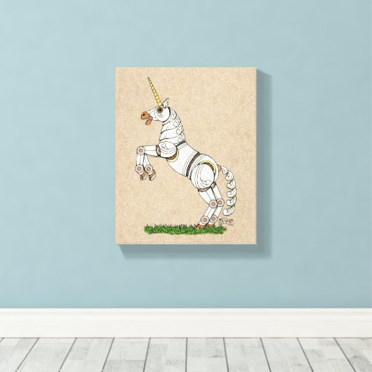 Afdrukken van mechanische Unicorn Canvas (Insitu (Houten vloer))