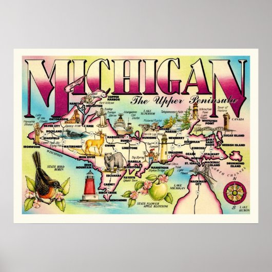 Afdrukken van Michigan's Upper Peninsula Poster (Voorkant)