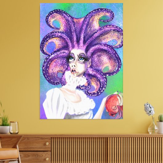 Afdrukken van octopus Woman en Goldfish Canvas - s (Insitu (Woonkamer))