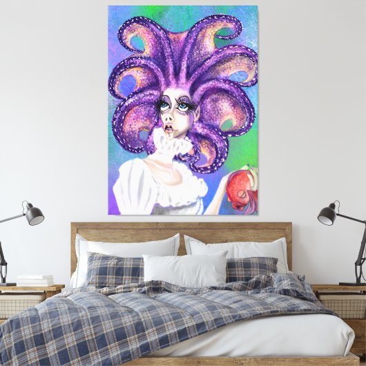 Afdrukken van octopus Woman en Goldfish Canvas - s (Insitu (Slaapkamer))