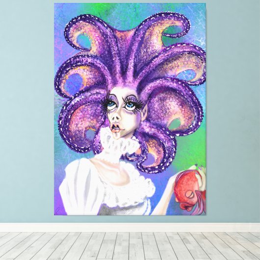 Afdrukken van octopus Woman en Goldfish Canvas - s (Insitu (Houten vloer))