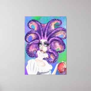 Afdrukken van octopus Woman en Goldfish Canvas - s