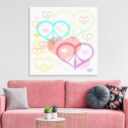Afdrukken van pasta's, Peace & Love Canvas (Insitu (Woonkamer))
