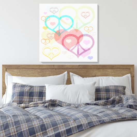 Afdrukken van pasta's, Peace & Love Canvas (Insitu (Slaapkamer))