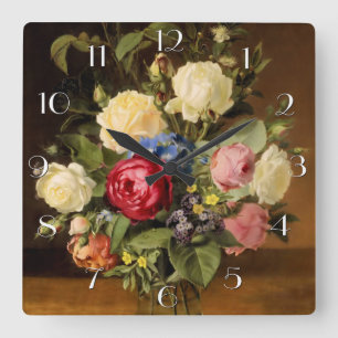 Afdrukken van Victoriaans Rozen wandklok Vierkante Klok