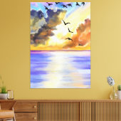 Afdrukken van zee Sunset Flying Birds Canvas - sch (Insitu (Woonkamer))