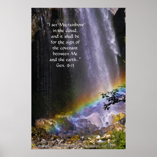 Afdrukken waterval en regenboogstraal met scripts  poster (Voorkant)