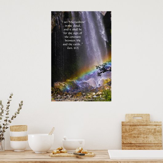 Afdrukken waterval en regenboogstraal met scripts poster (Keuken)