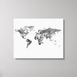 Afdrukken wereldkaart zwart-wit Stretched Canvas