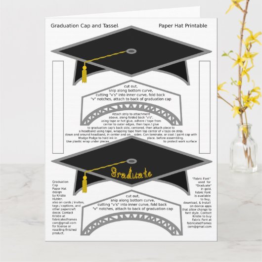 Afdrukking zwart papieren Pet afdrukbare kap Kaart (Gele Bloem)