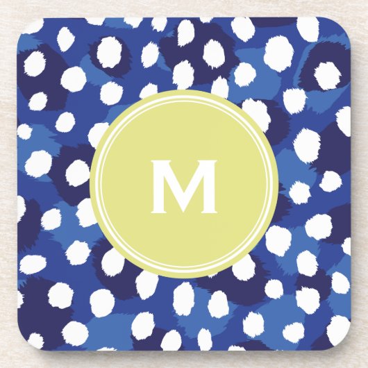 Afdrukmonogram afbeelding blauw en witte cheetah onderzetter (Voorkant)