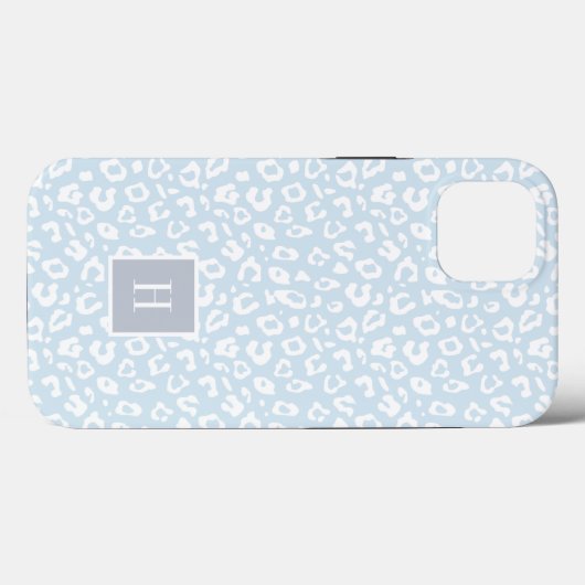 Afdrukmonogram Chic Sky Blue Leopard Case-Mate iPhone Case (Achterkant (horizontaal))