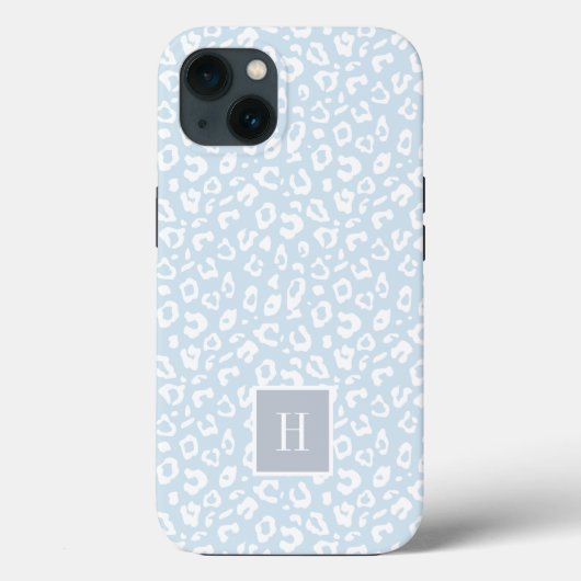 Afdrukmonogram Chic Sky Blue Leopard Case-Mate iPhone Case (Achterkant)