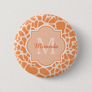 Afdrukmonogram en naam van Oranje Giraffe bevestig Ronde Button 5,7 Cm