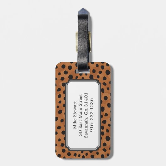 Afdrukmonogram voor roodbruine cheetah bagagelabel (Achterkant verticaal)