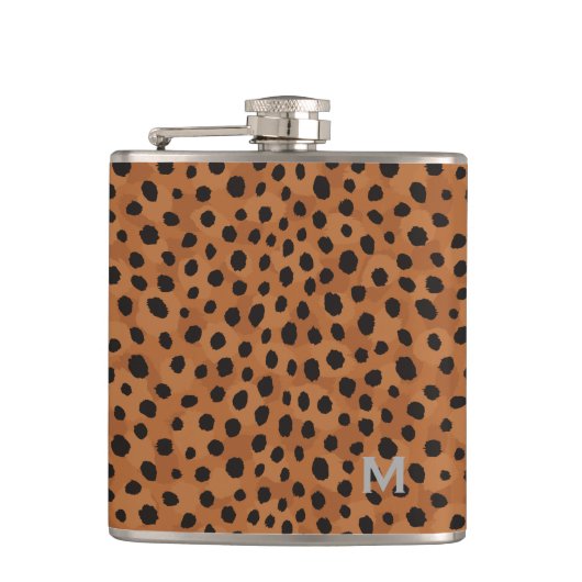 Afdrukmonogram voor roodbruine cheetah heupfles (Voorkant)