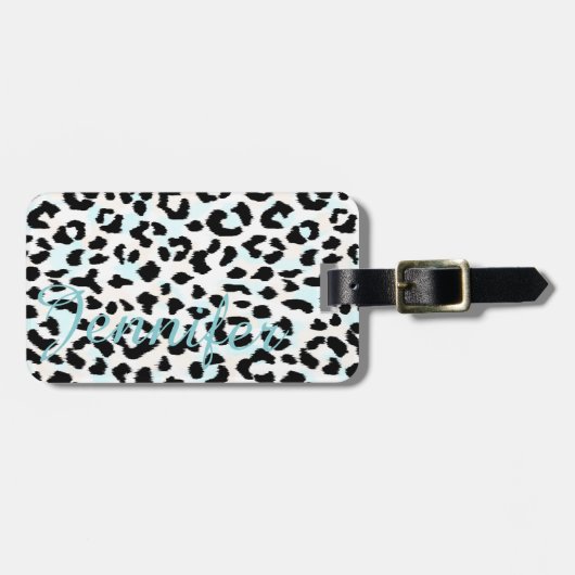 Afdrukmonogram voor zwarte en witte cheetah bagagelabel (Voorkant horizontaal)