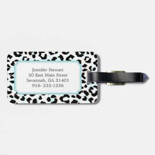 Afdrukmonogram voor zwarte en witte cheetah bagagelabel (Achterkant horizontaal)