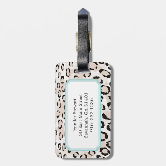 Afdrukmonogram voor zwarte en witte cheetah bagagelabel (Achterkant verticaal)