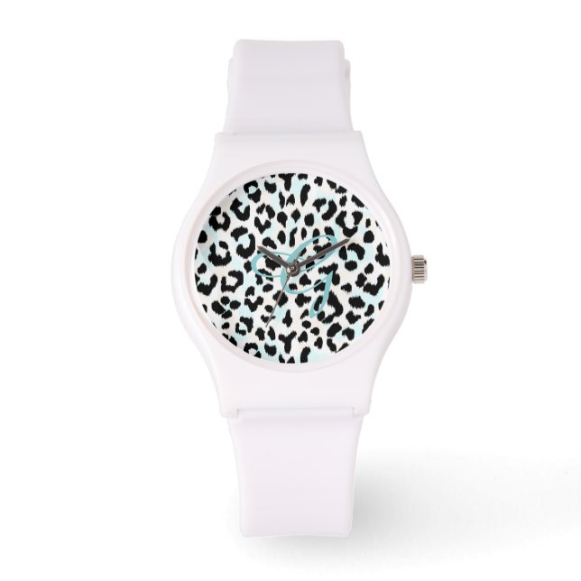 Afdrukmonogram voor zwarte en witte cheetah horloge (Voorkant)