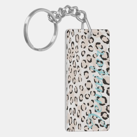 Afdrukmonogram voor zwarte en witte cheetah sleutelhanger (Voorkant Links)