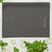 Afdrukmonogram zwarte grijze cheetah theedoek (Gevouwen)