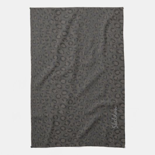 Afdrukmonogram zwarte grijze cheetah theedoek (Verticaal)