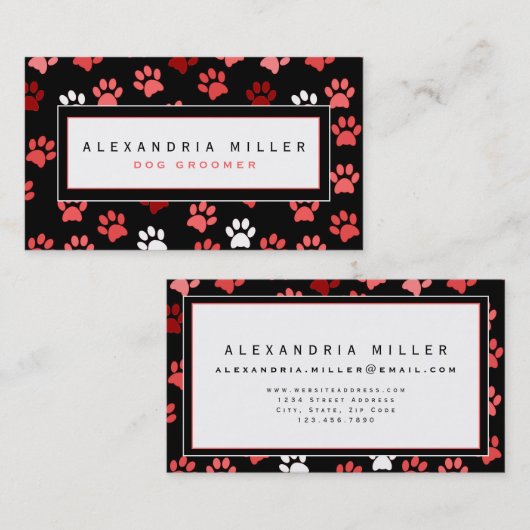 Afdrukontwerp puppy Paw | Zwart wit en roze Visitekaartje (Voorkant / Achterkant)