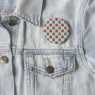 Afdrukpatroon rode en groene gecheckte dog ronde button 5,7 cm