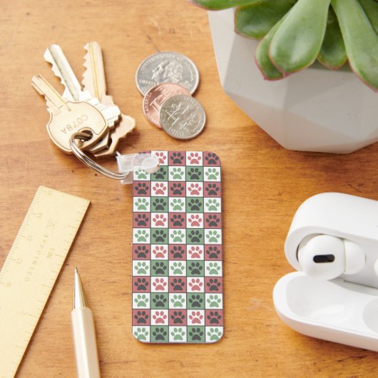 Afdrukpatroon rode en groene gecheckte dog sleutelhanger (Bureau)