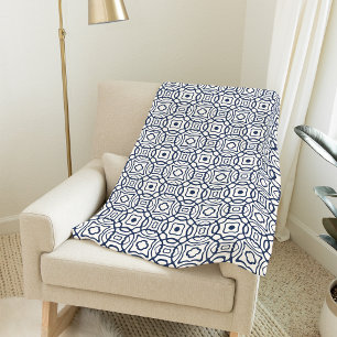 Afdrukpatroon van Navy en Cream Quatrefoil Block Fleece Deken