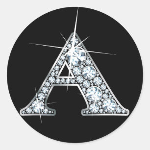 Afdruksticker "A" Faux-"Diamond Bling" Ronde Sticker