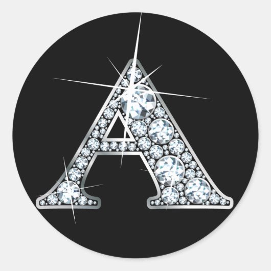 Afdruksticker "A" Faux-"Diamond Bling" Ronde Sticker (Voorkant)