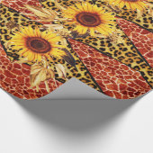 AFDRUKTE GIRAFFE, LEOPARD FUR RIBBON EN SUFLOWERS CADEAUPAPIER (Hoek)