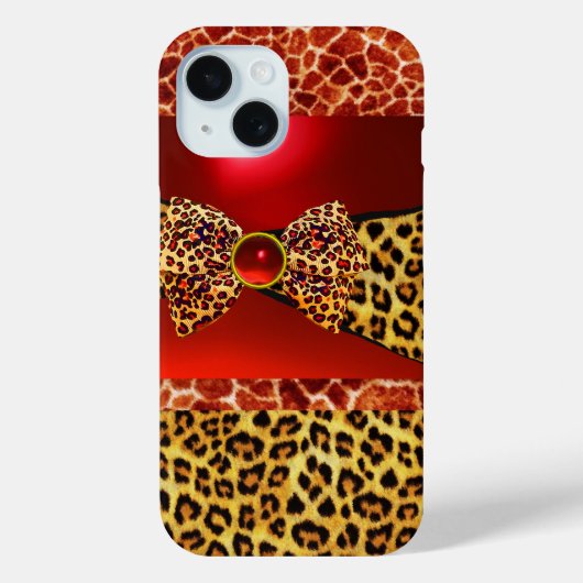 AFDRUKTE GIRAFFE LEOPARD HUID BOW, RODE RUBY GEMST Case-Mate iPhone CASE (Achterkant)