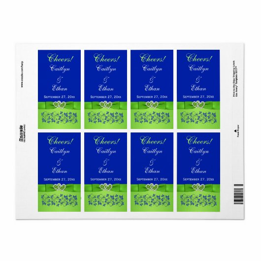 AFDRUKTE RIBBON Blue, Green Wedine Label (Full Sheet)